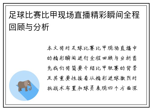 足球比赛比甲现场直播精彩瞬间全程回顾与分析